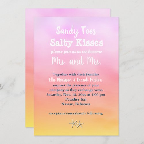 Mrs  Mrs Sandy Toes Wedding Invite sunset