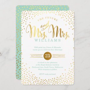 MRS & MRS STYLISH GLAM WEDDING gold confetti mint Invitation