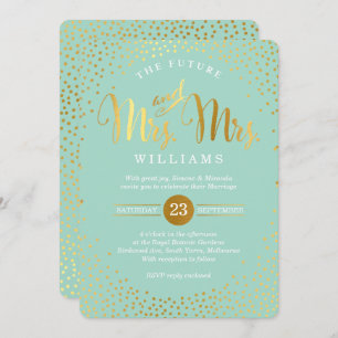 MRS & MRS STYLISH WEDDING gold confetti mint Invitation