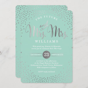 MRS & MRS STYLISH WEDDING silver confetti mint Invitation