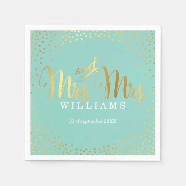 MRS & MRS STYLISH WEDDING TABLE confetti gold mint Paper Napkins (Front)