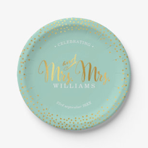 MRS & MRS STYLISH WEDDING TABLE confetti gold mint Paper Plates