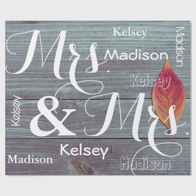 Mrs & Mrs Wedding/Anniversary Personalized Names Wrapping Paper (Flat)