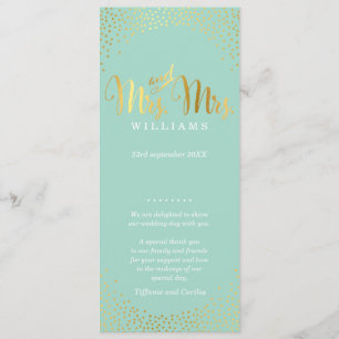 MRS & MRS WEDDING PROGRAM glam gold confetti mint