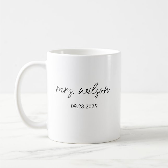 Mrs Mug Personalized Wedding Date Bride to Be Gift (Left)