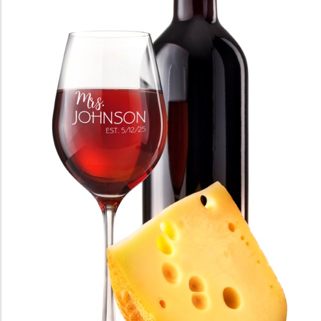 Mrs Name Newlywed Bride Monogram Wine Glass (Creator Uploaded)