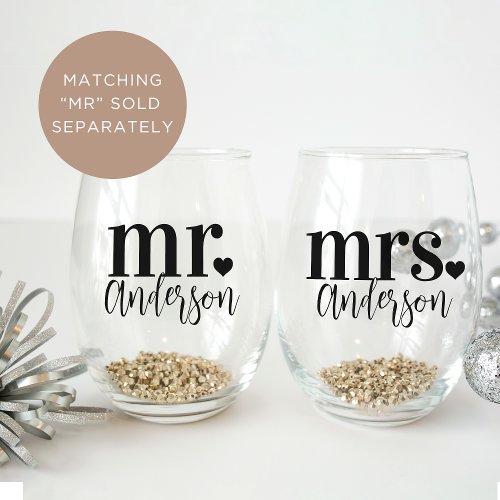MRS Name Personalized Wedding Stemless Wine Glass
