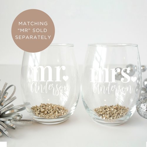 MRS Name Personalized Wedding Stemless Wine Glass
