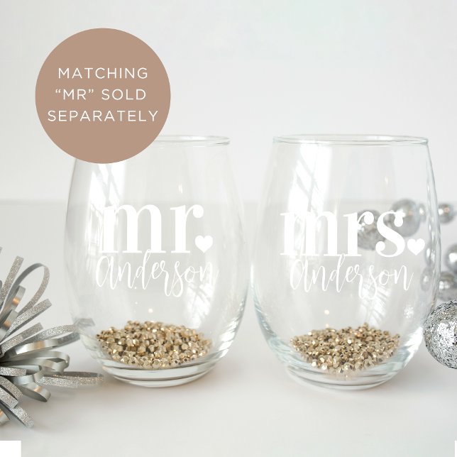 MRS. Name Personalized Wedding Stemless Wine Glass (Creator Uploaded)