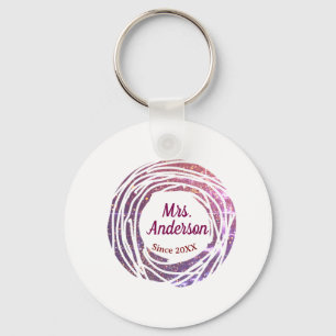 Mrs name pink mauve border since year wedding brid keychain