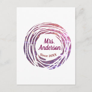 Mrs name pink mauve border since year wedding brid postcard