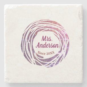 Mrs name pink mauve border since year wedding brid stone coaster
