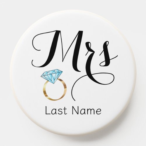 Mrs New Bride Last Name Diamond Wedding Ring PopSocket