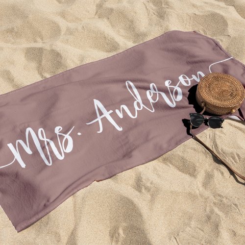 Mrs New Name Bride Wedding Honeymoon Beach Towel