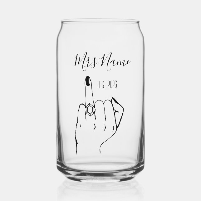 Mrs Newly Wed Personalised Engagement Ring Finger  Can Glass (Front)