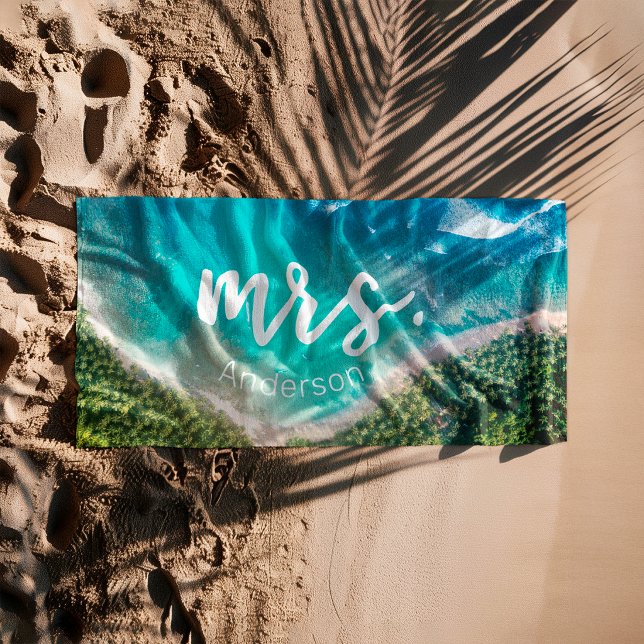 Mrs. Newlywed Beach Photo Bride Personalized Towel (Creator Uploaded)