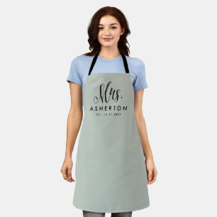 Mrs newlywed bride personalized sage green apron
