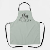 Mrs newlywed bride personalized sage green apron (Front)
