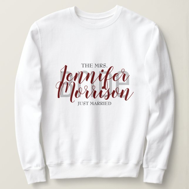 Mrs. Newlywed Maroon Elegant Wedding Clothing  Sweatshirt (Design Front)
