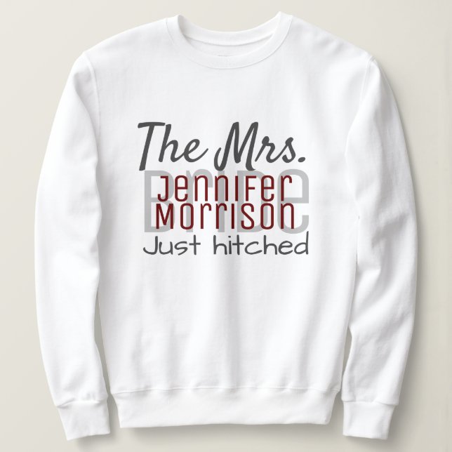 Mrs. Newlywed Modern Maroon Wedding Clothing Sweatshirt (Design Front)