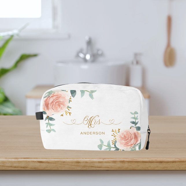 Mrs newlywed rose gold floral greenery dopp kit (Creator Uploaded)
