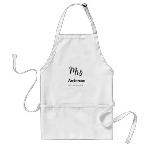 Mrs newlywed wife bride name date year est. Simple Adult Apron