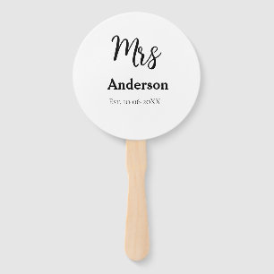 Mrs newlywed wife bride name date year est. Simple Hand Fan