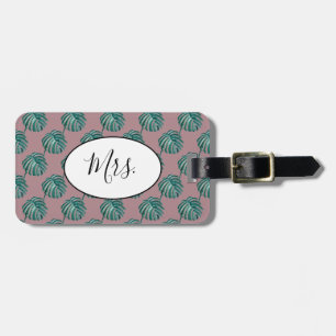 Mrs Palm Print Turquoise Luggage Tag