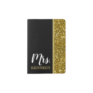 Mrs Passport Black And Gold Glitter Passport Holder