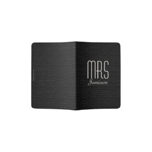 "Mrs" Passport Holder, Black Faux Textured Holder