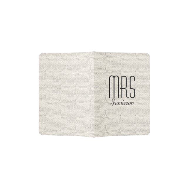 "Mrs" Passport Holder, Off White Faux Textured Holder (Opened)
