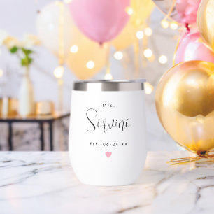 Mrs Personalized Black Script Last Name Wedding Thermal Wine Tumbler