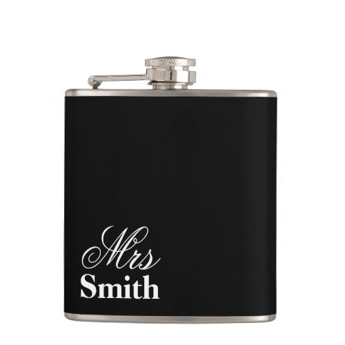 Mrs Personalized Name White Black Flask