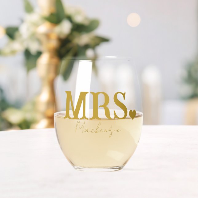 Mrs Personalized Newly Weds Stemless Wine Glass (Insitu (Wedding))