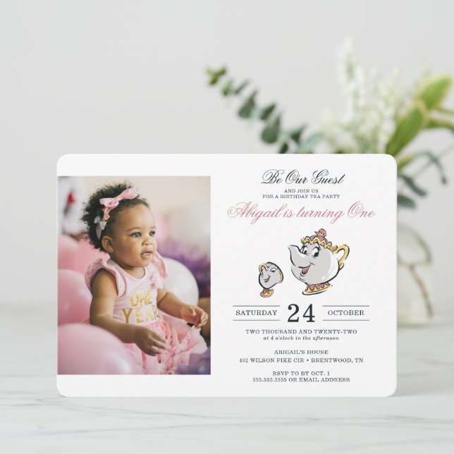 Mrs. Potts & Chip | Tea Party First Birthday Invitation (Standing Front)