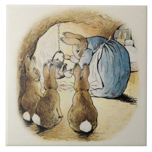 Mrs Rabbit Pours Tea by Beatrix Potter Ceramic Tile (Front)