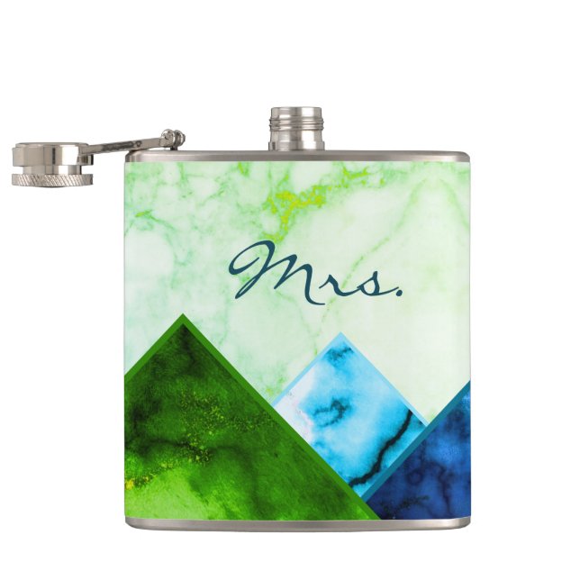 Mrs. Rainbow Marble Mountains Color Block Custom F Flask (Opened)