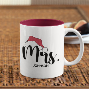 Mrs Red Santa Hat Personalized Christmas Two-Tone Coffee Mug