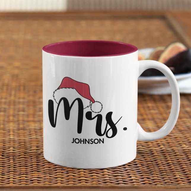 Mrs Red Santa Hat Personalized Christmas Two-Tone Coffee Mug (Creator Uploaded)