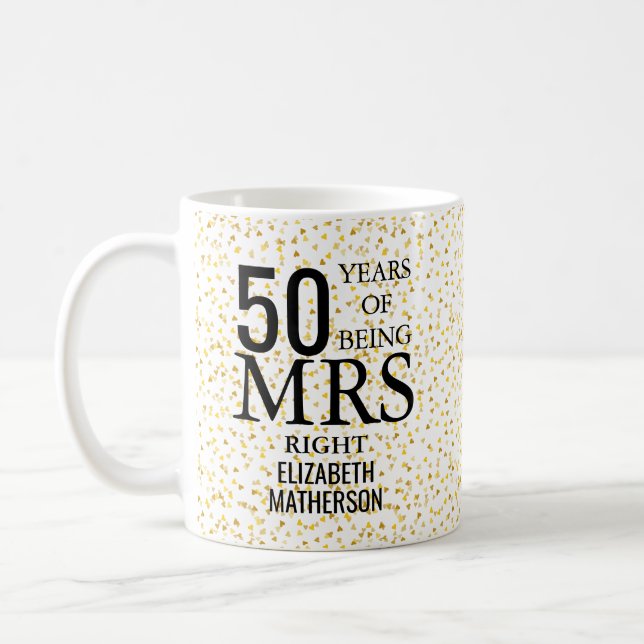 Mrs Right Fun Golden 50th Anniversary Coffee Mug (Left)