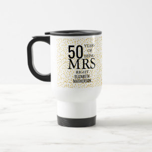 Mrs Right Fun Golden Hearts 50th Anniversary Travel Mug