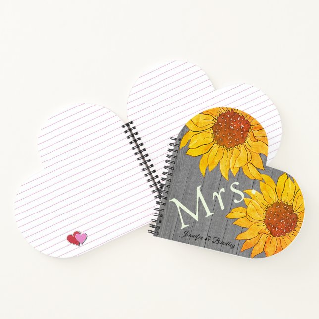  Mrs. Rustic Wood Gray Yellow Sunflower  Notebook (Inside)