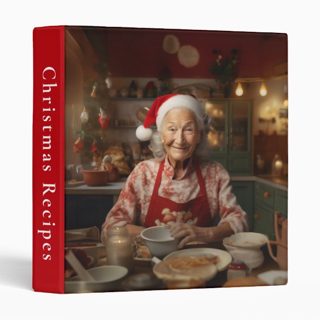 Mrs Santa Baking Cake 3 Ring Binder (Front/Spine)