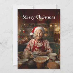 Mrs Santa Baking Cake Holiday Card