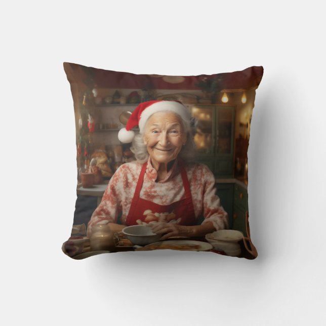 Mrs Santa Baking Cake Throw Pillow (Front)