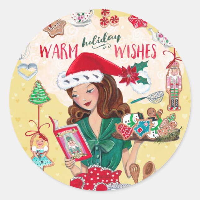 Mrs Santa Chirstmas Nutcracker Cookies Kitchen Classic Round Sticker (Front)