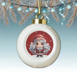 Mrs Santa Claus Festive Berry Red Sparkle 🎄🤶🏻 Ceramic Ball Christmas Ornament