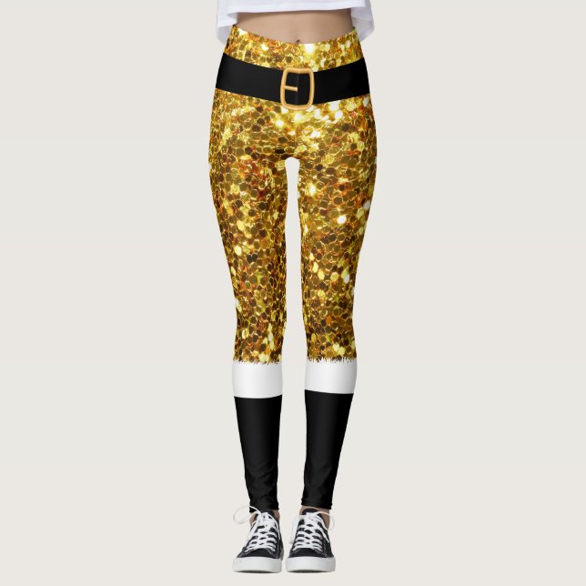 Mrs. Santa Claus Gold glitter Leggings (Front)