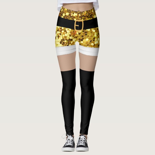 Mrs Santa Claus Gold glitter Leggings (Front)