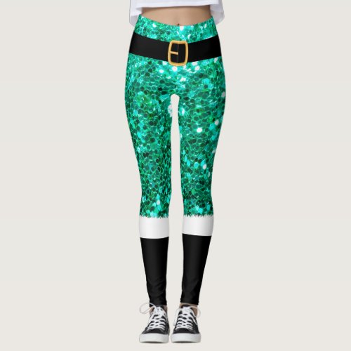 Mrs Santa Claus green glitter Leggings